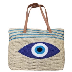 42-3116 Τσάντα Ψαθόχαρτο Εκρού με Μάτι