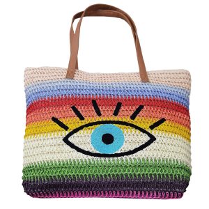 Τσάντα Ψαθόχαρτο Πολύχρωμη με Μάτι
