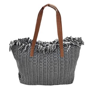 42-3118 Τσάντα Παραλίας Cotton Μπλε με Κρόσια