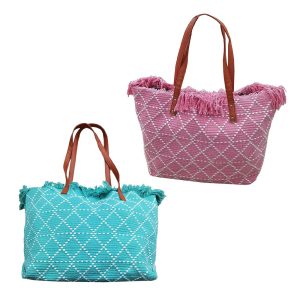 Τσάντα Παραλίας Cotton με Ρόμβους