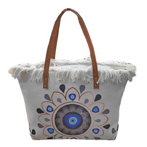 42-3122 Τσάντα Παραλίας Cotton με Μάτι