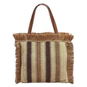 Τσάντα Παραλίας Ψαθόχαρτο με Κρόσια