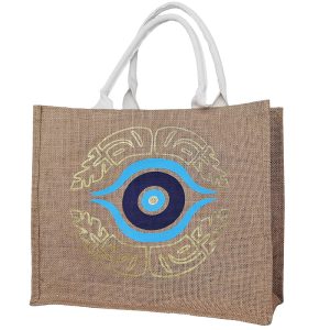 42-3134 Τσάντα Παραλίας Ορθογώνια απο Λινάτσα με Μάτι