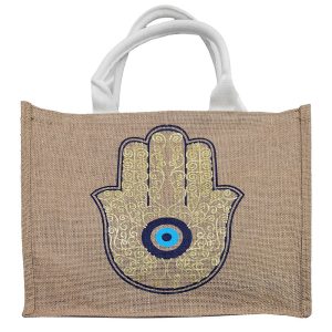 Τσάντα Παραλίας Ορθογώνια απο Λινάτσα με Χέρι-Μάτι